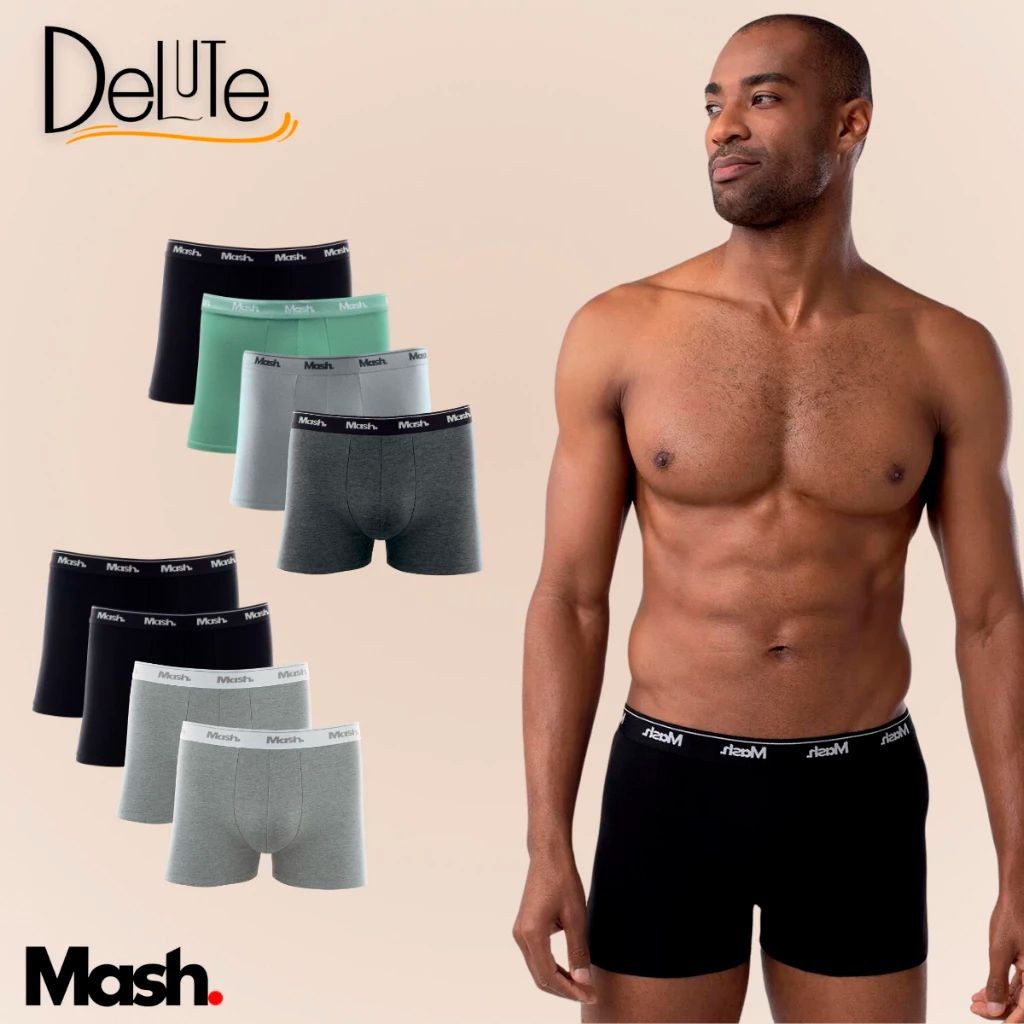 Kit Com 4 Cuecas Mash Modelo Boxer Box Em Algodao Cotton Masculino Adulto Basica