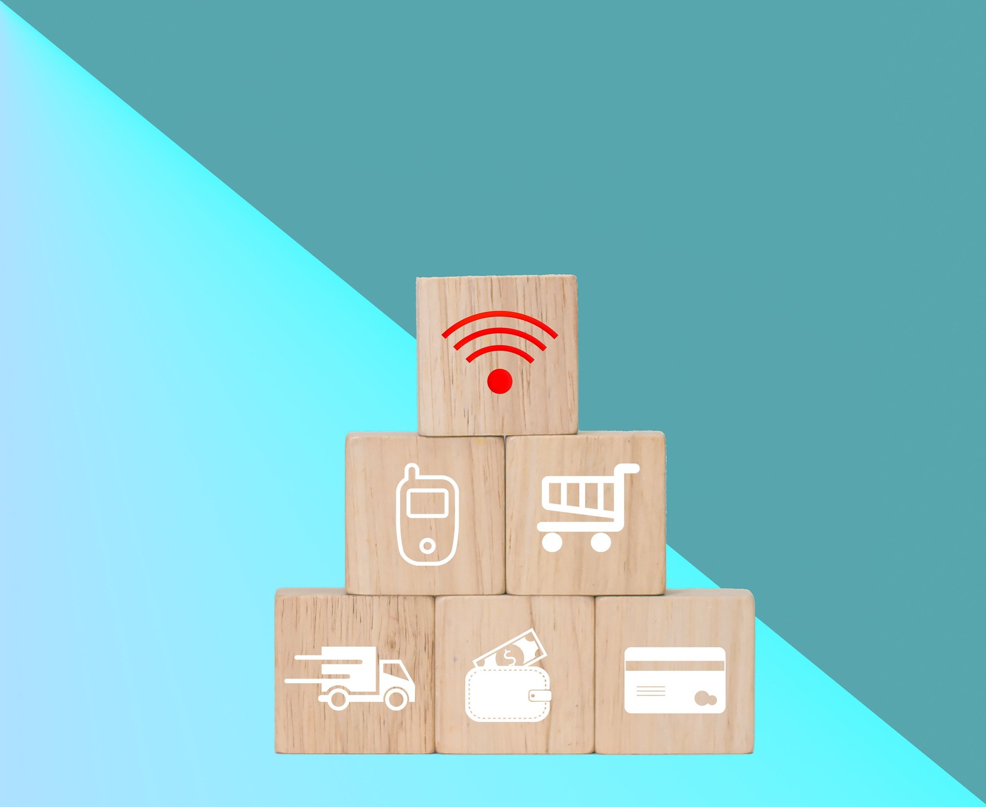 Compras on-line com carteiras sinalizam ícone Telefones celulares, cestos, carrinhos de compras e cartões de crédito.